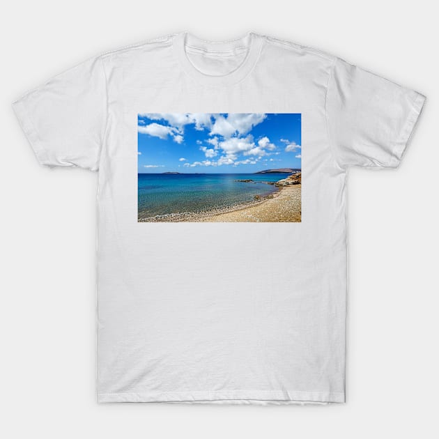 The wonderful beach at Agios Kyprianos in Andros, Greece T-Shirt by Constantinos Iliopoulos Photography